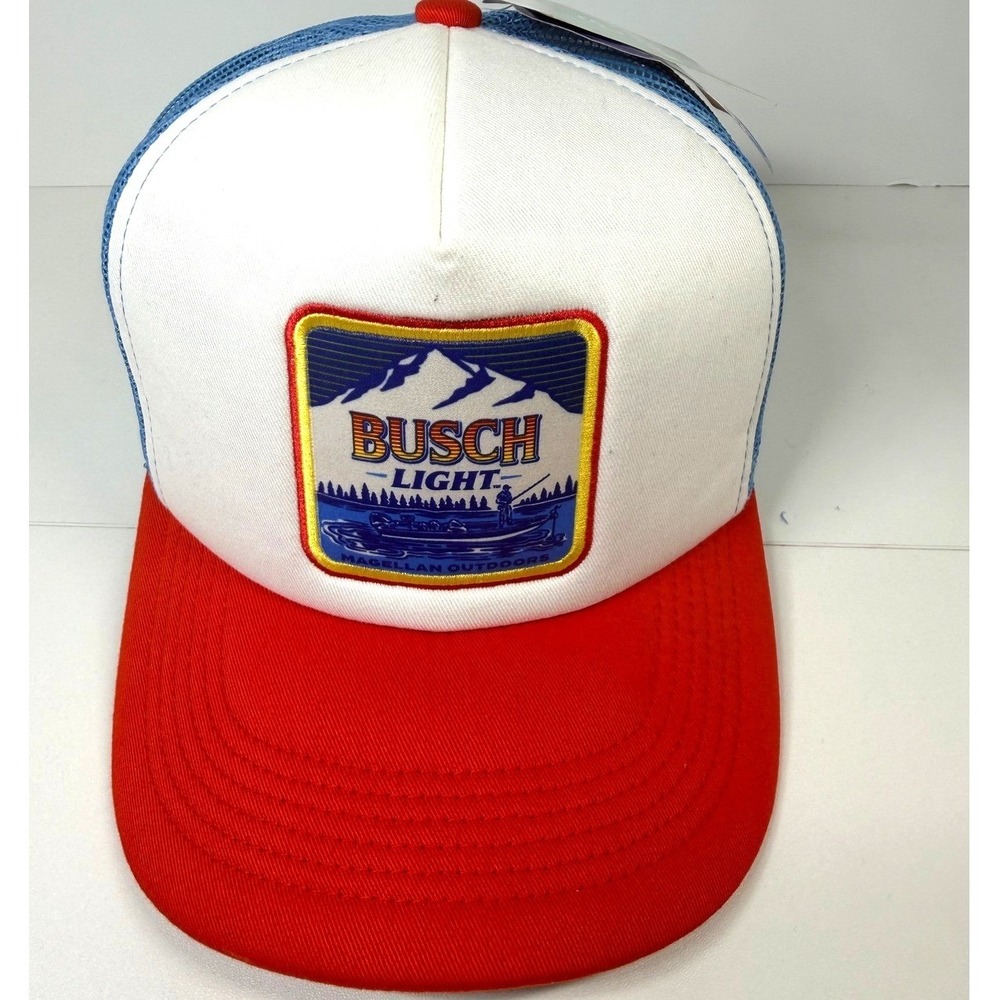 Busch Light Trucker Hat Mens OSFM Red White Blue Retro Snapback